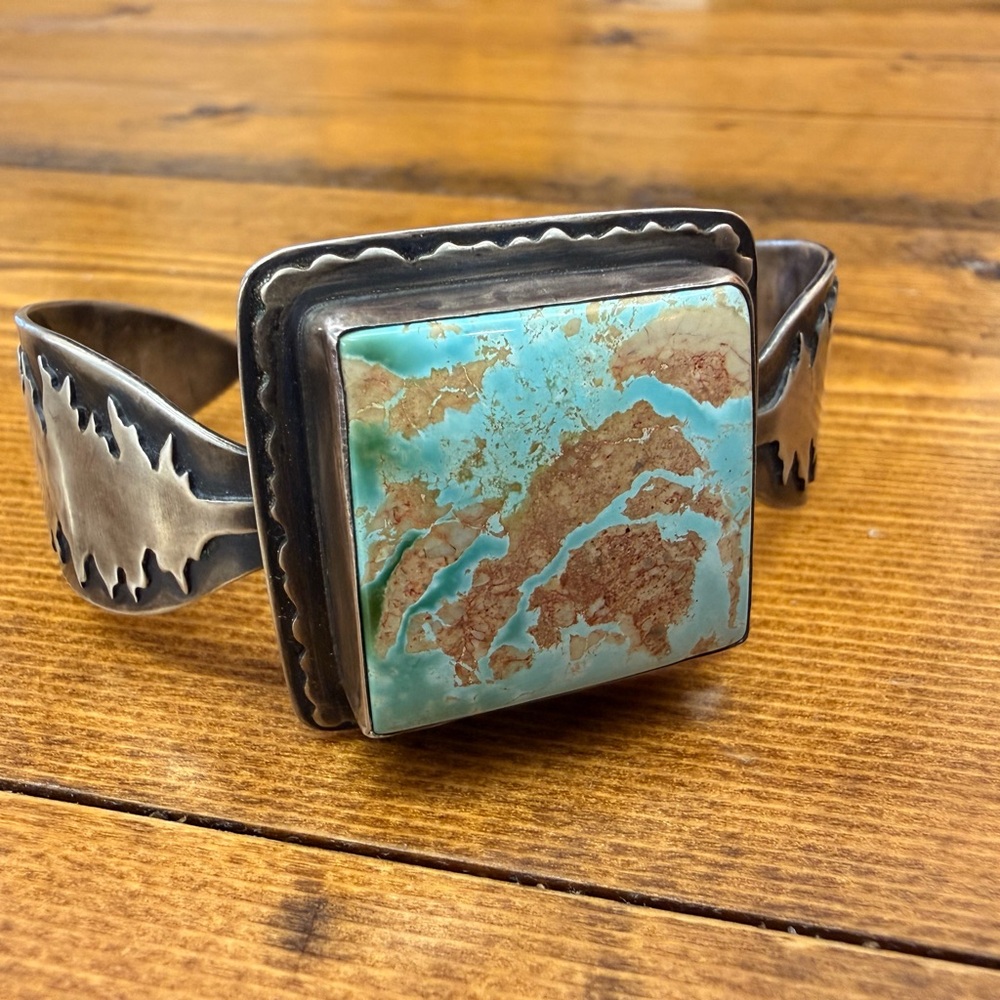 Turquoise Statement Cuff Bracelet - Square Variegated Stone
